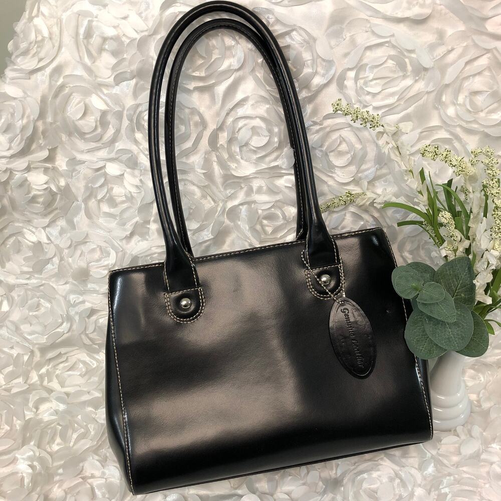 Pelle Studio Black Genuine Leather Bag with Leopard Print Lining